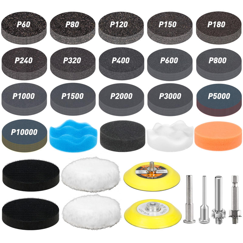 [Australia - AusPower] - Pack of 174 Polishing Attachments Cordless Screwdriver 75 mm Sanding Pads 60-10000 Grit Wet Sandpaper Polishing Pads Headlight Sanding Attachment for Drill, Sandpaper for Car, Metal, Wood, Colour 