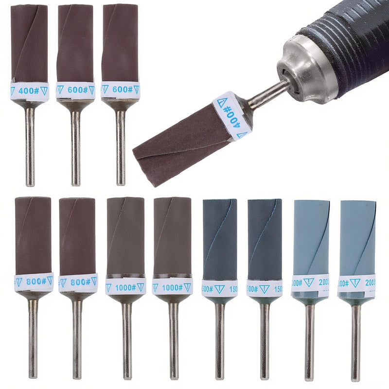 12pcs 400-2000 Grit Sanding Rollers for Tools, Drum Grinder Set for Rotary Tools, Drum Mandrels for Grinding and Polishing Wood, Plastic and Metal