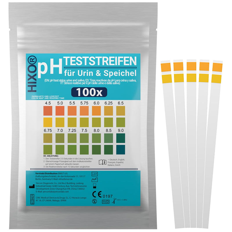 [Australia - AusPower] - HIXO 100 x pH Test Strips for Urine & Saliva - Measure pH 4.5-9.0 - pH Paper for Diet & Health - Acid Base Balance Determination 