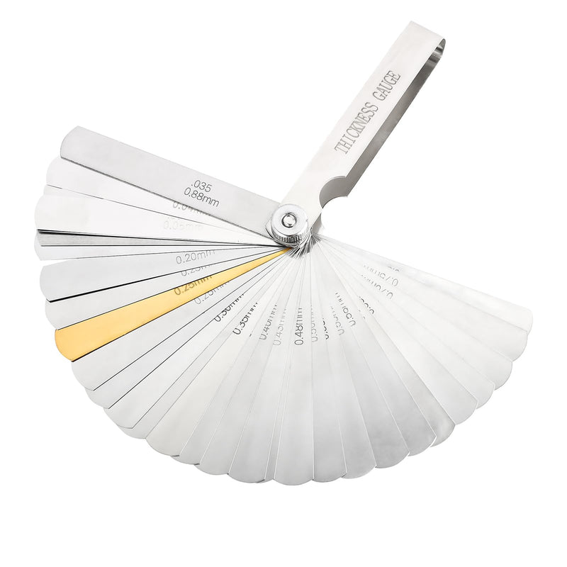 [Australia - AusPower] - 32 Blade Universal Stainless Steel Feeler Gauge, Precision Thickness Gauge for Metric and Imperial Measurements for Valve Game, Spark Plug Gaps and Engine Measurements, Size Range 0.04-0.88 mm 