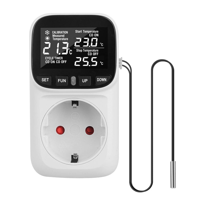 [Australia - AusPower] - Digital Temperature Controller Socket 230 V with Sensor Temperature Controller Digital Thermostat Socket Temperature Monitor with Heating and Cooling Mode for Greenhouse, Fridge, Terrarium 
