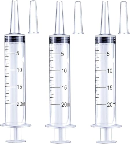 20 ml Syringes, Pack of 3, Plastic Syringes with Cap, Aseptic | geeignet für Labor, Tierfütterung, Klebstoffapplikation, Pflanzenbewässerung, präzise Dosierung und Abgabe, einzeln verpackt 20 ml 3.0