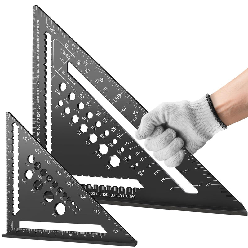 [Australia - AusPower] - flintronic Carpenter's Square Set, 2 Pieces Multifunctional Try Square, 18 cm + 30 cm, Aluminium Ruler Angle Guide Including Flat Carpenter's Pencil for Measuring Angles and Marking Drill Holes 