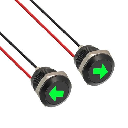 Pack of 2 12mm Waterproof Signal Light LED Indicator Light | DC 12V/24V LED Metal Indicator Light with 150mm Cable for Motorcycles Cars Trucks Tractors RV ATV 2 Pieces