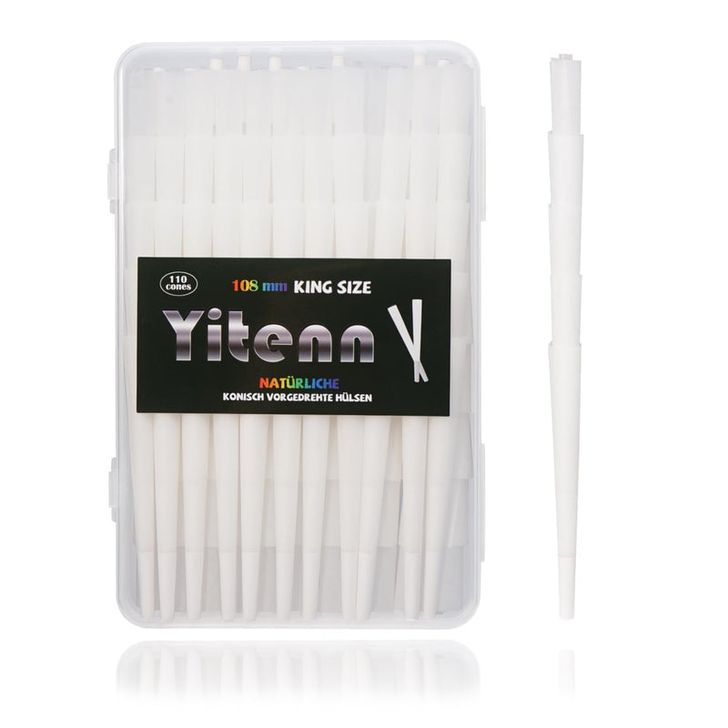 [Australia - AusPower] - YiTenn Pack of 110 108 mm King Size Conical Pre-Twisted Sleeves, Pre-Twisted Joint Tubes Cones, Conical Tubes with Filter, with Plastic Putter (White) White 