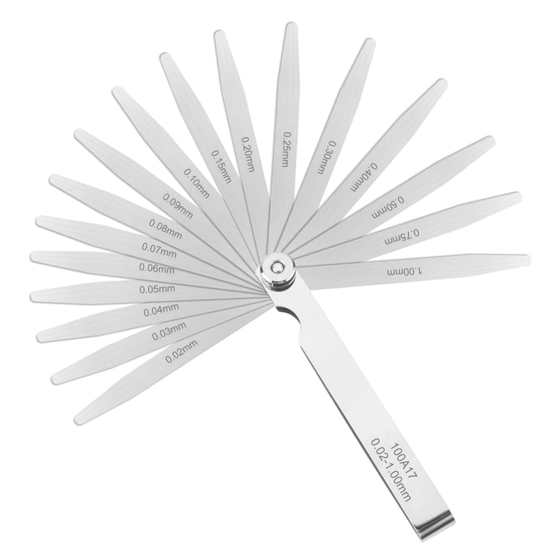 17 Stainless Steel Blades Feeler Gauge 0.02-1.00 mm Metric Blades High Precision | Hochpräziser Fühlerlehre Faltbares Werkzeug Ventillehre Gap Breite Messwerkzeug für Dicke Messung Kolbenringen Bremsbaendern
