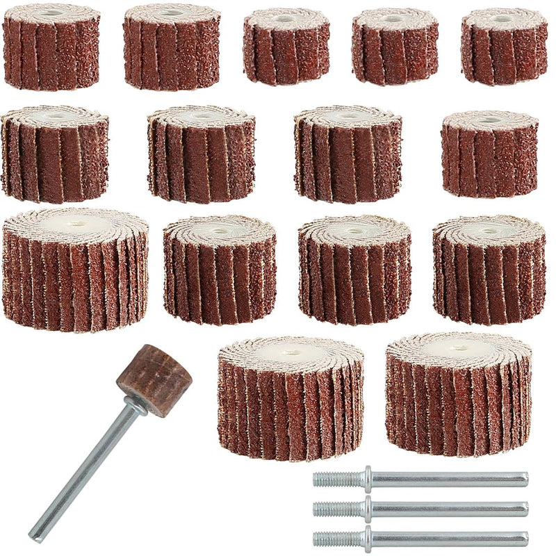 [Australia - AusPower] - Pack of 15 Flap Grinder Lamellar Grinder for Drill, Grit Grinding Attachment for Cordless Screwdriver, Sharpening Stone Ball Head Sander with 3 x 3 mm Connecting Rod, for Rust Removal, Polished 
