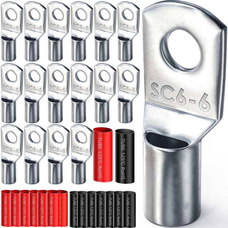 [Australia - AusPower] - 32 Piece Tube Cable Lugs Set, BUNTOR 6 mm² M6 Cable Lugs for Car Battery Cable, 16 Tube Cable Lugs Set and 16 Sleeves, Pipe Cable Lug Assortment, Ring Cable Lugs for Car, Motorcycle, Boats SC6-6 32 