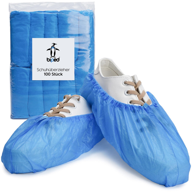 [Australia - AusPower] - biped Disposable Shoe Covers, Pack of 100, Latex-Free Galoshes, Non-Slip Overshoes with Elastic Band, Shoe Protector, Waterproof Against Dirt and Moisture, Ideal for Household, Practice, Crafts z2935 