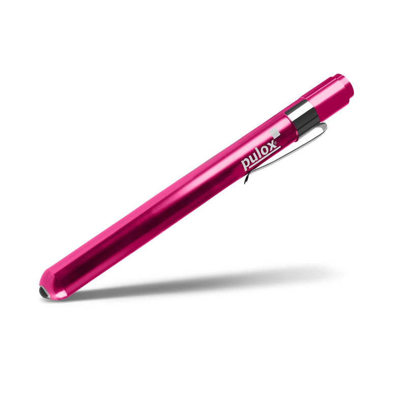 Pulox Diagnostic Light Pink LED Penlight with Measuring Scale + Batteries | Medical pupil light made of aluminium, diagnostic pen lamp for practice, clinic and training