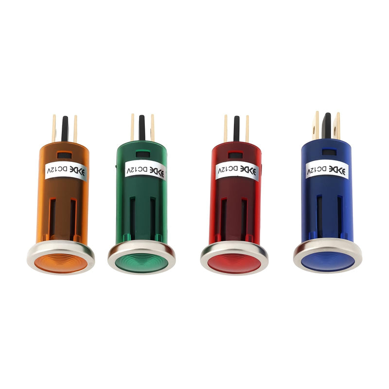 Set of 4 2-Pin Car Dashboard Indicator LED Warning Lights 16.5 mm 12 V 1.5 W with Chrome Bezel