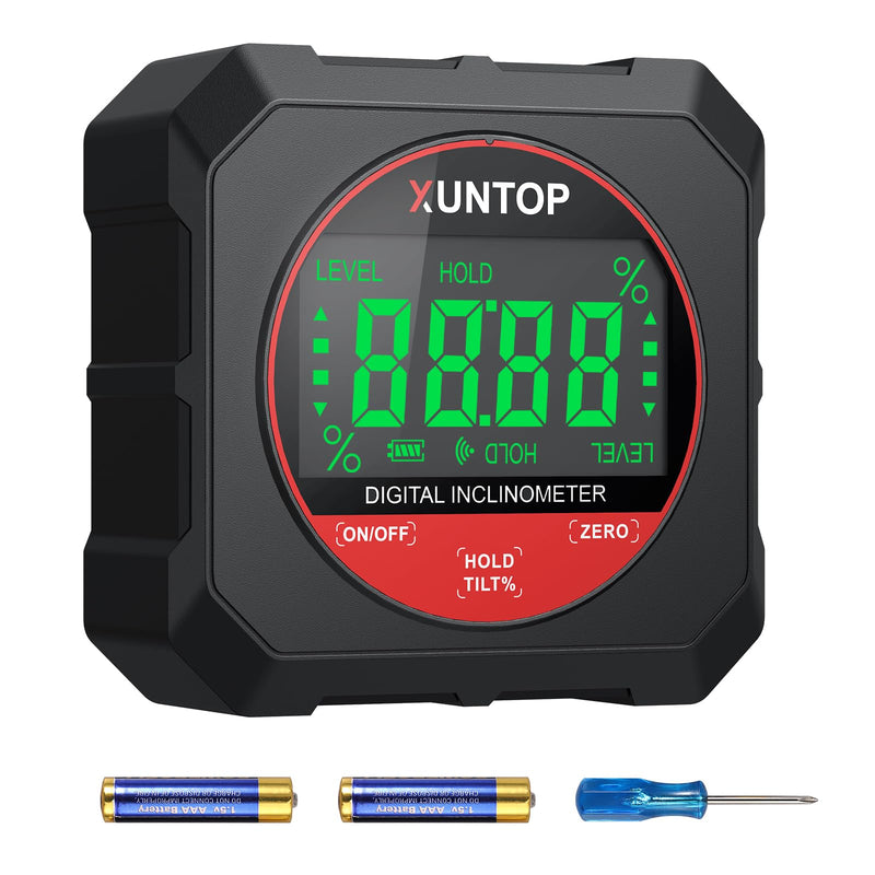 Xuntop Inclinometer 4 x 90° Digital Protractor 0.05° Resolution | For woodworking, workshops, outdoors, with magnetic base, durable and portable