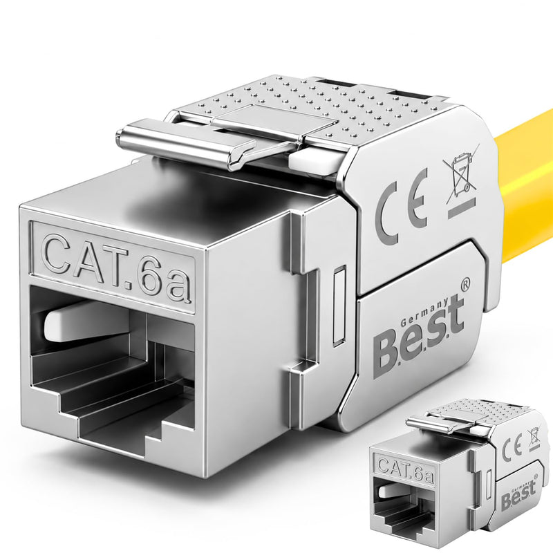 2x CAT 6A Keystone RJ45 Network Module Tool-Free STP 10 Gbit Network Socket | Tool-free RJ45 Keystone Network Module, STP, 10 Gbit, Patch Panel, Network Socket, LSA, PoE++, Gold-Plated Contacts 2 Stück CAT6A