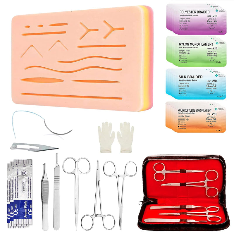 BORDEAG Suture Exercise Set, Suture Practice Kit for Medical Students, Wound Closure Training Set, Silicone Exercise Pad with Surgical Tools, Ideal for Practice and Study