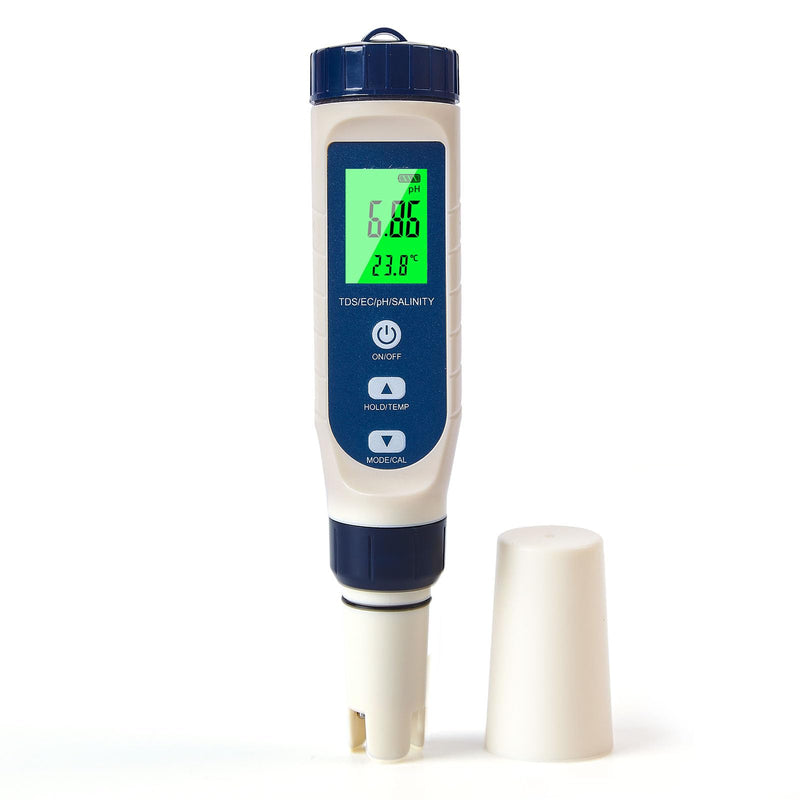 [Australia - AusPower] - Pious PH Meter Water, Ph/Salt Content/EC/TDS/Temperature Multifunction PH Meter, Automatic Temperature Compensation PH Value Meter, Suitable for Drinking Water, Swimming Pool, Hydroponics, Spa Hellblau 
