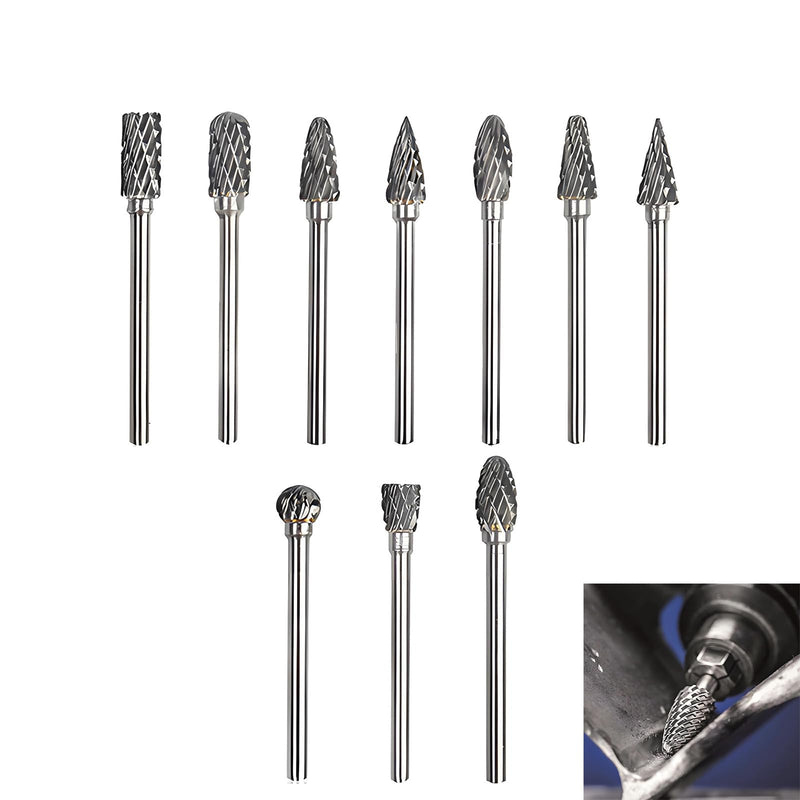 10 Pieces with 1/8 Inch Shank for Wood Carbide Burr Set for Dremel - and Metalworking, Ideal for Carving, Engraving, Drilling and Polishing for DIY Projects Cutter Attachments