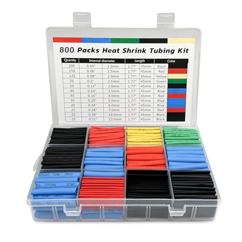 Lectorias 800 Piece Heat Shrink Tube Set, Heat Shrink Tube, Insulation Tube Cable, 5 Colors 12 Sizes, 2:1 Shrink Ratio, for Electrical Insulation and Wire Connections