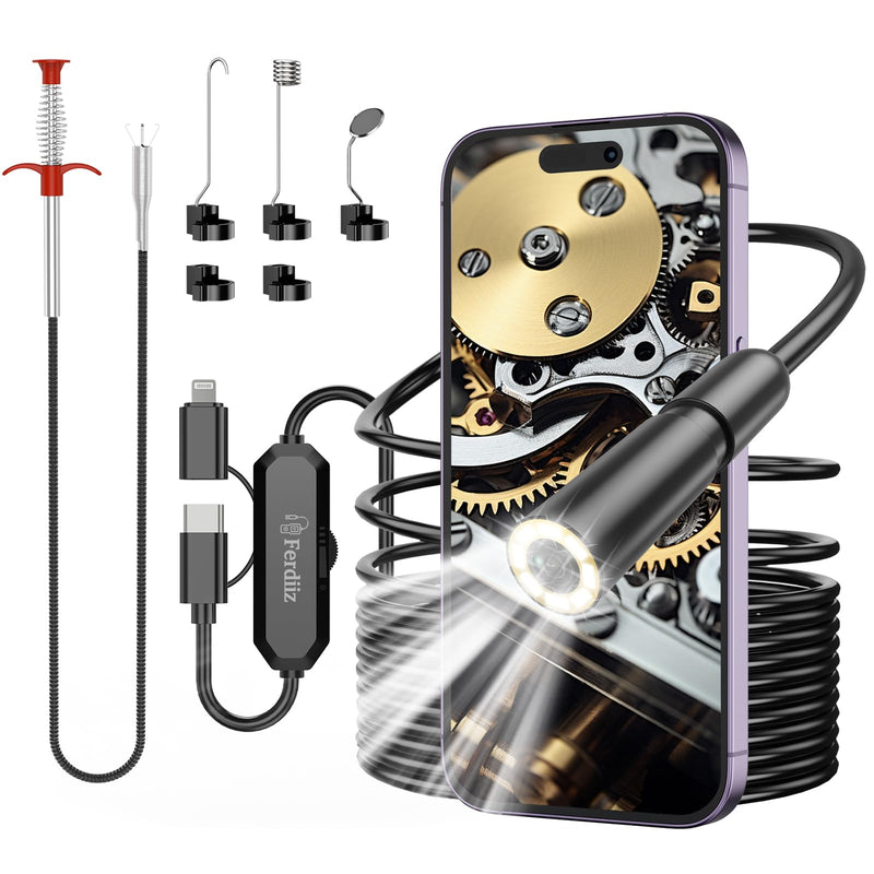 1920P HD Endoscope Camera with Light, IP67 Waterproof Inspection Camera for iOS & Android, Tube Camera Mobile Phone with 160 cm Claw Gripper for Drain Cleaning - 5 m | Semi-rigid cable inspection camera, IP67 waterproof inspection camera, pipe cleaning...