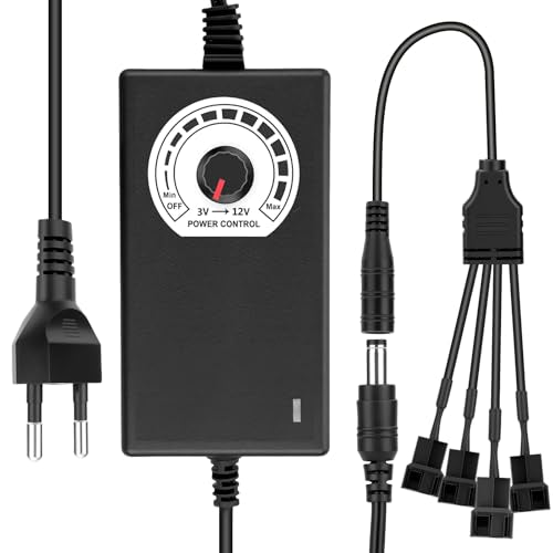 RUIZHI PWM Fan Controller + 36W 12V Power Supply, PWM Controller Fan Speed Control Module, 100-240V AC to 3-12V 3A DC, Adjustable Adapter with Splitter Cable, DC Female 4pin 4