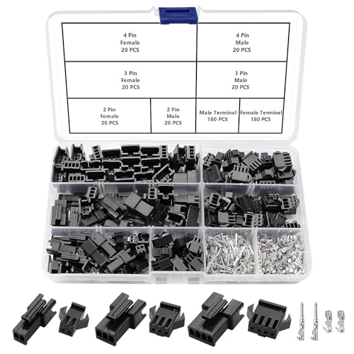 YIXISI 480 Pieces 2.5 mm 2/3/4-Pin JST-SM Connector Kit, JST SM Male and Female Crimp Terminal Housing Plug Kit 2/3/4 Pin - 480pcs