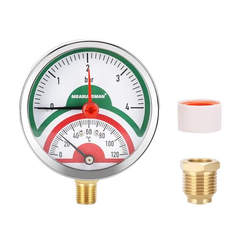 Thermal Pressure Gauge, 3 Inch Dial, 0-4 Bar/120°C, Black Steel Case, G1/2 Under-Connection