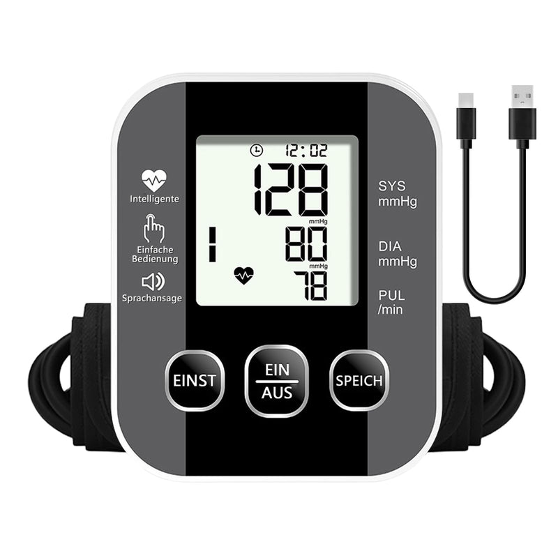 Upper Arm Blood Pressure Monitor with Large LCD Display, Intelligent Automatic Blood Pressure Monitor with Voice Output, Adjustable Cuff (22-36 cm), 2 x 99 Memory, for Home Use