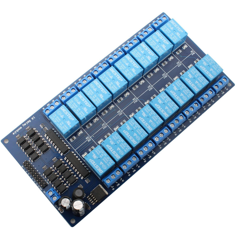 RUNCCI-YUN 1 x 16 Channel Relay Module 12 V, 16 Channel Relay Module with Optocoupler High or Low Level Trigger Extension Board Relay Switch for Raspberry Pi Arduino Board 12 V 16 channel, 1 piece, blue