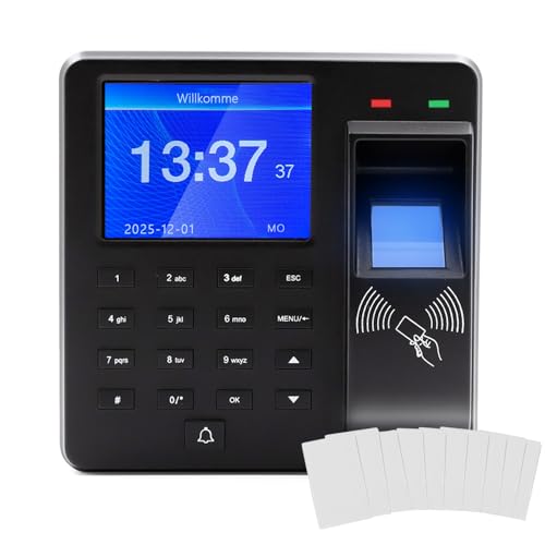 Small Business Time Tracking, 3-in-1 Time Tracking Device with Fingerprint, Password and Card Reader, Fingerprint Capacity 1000, Employee Time Tracking System, 0 Monthly Fee