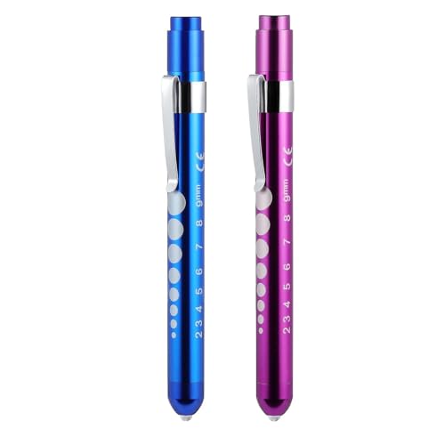 Diagnostic Light Pupil Light Pack of 2 - Reusable LED Pen Lamp with Pocket Clip for Nurses, Doctors and Students (Red and Blue) for Precise Diagnostics