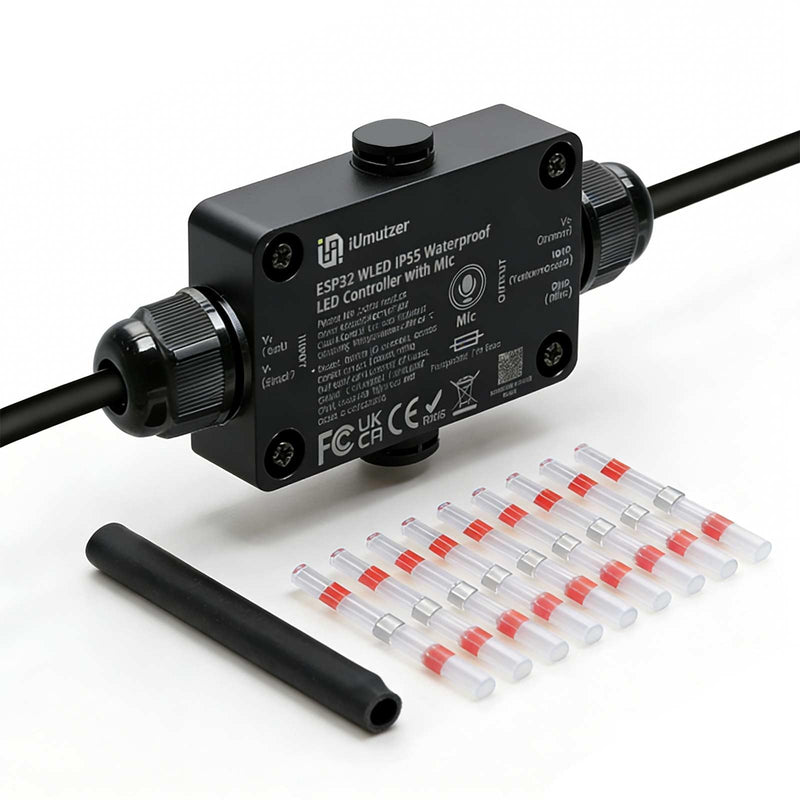 WLED Controller for Outdoor Use with Microphone, ESP32 DC 5-24V Input for Addressable RGB LED Strip WS2811 WS2812B SK6812 WS2815, IP65 Waterproof LED Strip Controller for Outdoor Use