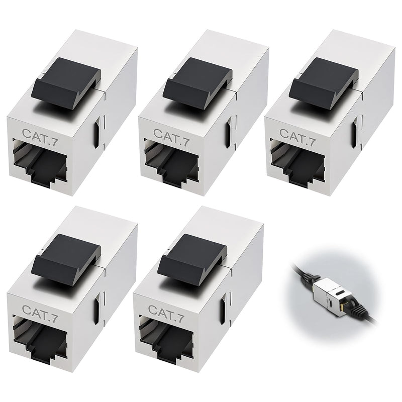 Keystone RJ45 Coupling Keystone Cat 7 RJ45 Coupling Cat 7, Reduce EMI/RFI Interference, for Extension Ethernet Cable and Network Socket, Compatible with Various Cable Types, Pack of 5