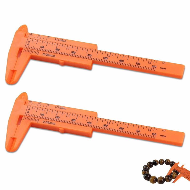 Pack of 2 Mini Calliper 80 mm, Orange Plastic Vernier Caliper with Double Scale (mm/inch), Lightweight Measuring Tool for Jewellery, Jade Buttons, Small Parts