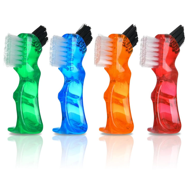 Pack of 4 Portable Denture Cleaning Brushes, Double-Sided Brush, Multi-layer Bristles, Denture Cleaning Brush, Bristles and Ergonomic Rubber Handle, for Denture Care (4 Colors)