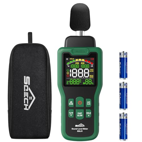 Dezibel Meter, SQECH Sound Level Meter with Temperature Humidity | Sound Level Meter with Color Backlight Display A/C Rating dB/SONE Unit Fast/Slow Response 30-130dB