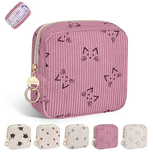 Sanitary Pads Storage Bag Hygiene Bag for Sanitary Napkins Bag for Sanitary Towels and Tampons Periods Bags for On the Go Panty Liners Girls Emergency Set First Period School Gifts (Cat Pink) Cat Pink