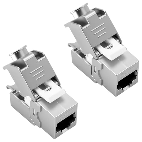 Pack of 2 CAT 7 Keystone RJ45 Module Socket for CAT7 CAT6 CAT6a, Toolless LSA, 10 Gbit/s Transmission, Fully Shielded STP, Gold-Plated Contacts, CAT 7 Keystone Jack for Patch Panel and Network Sockets