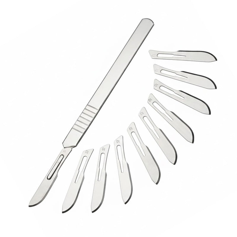 10 x Sterile Disposable Scalpel Blades with 1 x Scalpel Handle, Suitable for Cutting, Pedicure, Craft, Modeling, Cutting Materials and Leather (No. 23)
