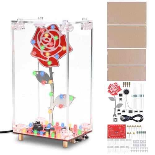 DIY Rose Flowers LED Soldering Kit with Acrylic Housing | Colorful Flashing Lights & Integrated Music, Mains Powered Electronics Kit, Mother's Day Gift Idea