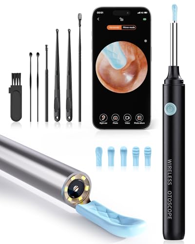 Qimic Visual Ear Cleaner with Camera, 1080P HD WiFi Cleaning Tool, 3.5 mm Lens, 360° Wide Angle, IP67 Waterproof, 6 LEDs, USB-C Charging, Compatible with iOS & Android - Black