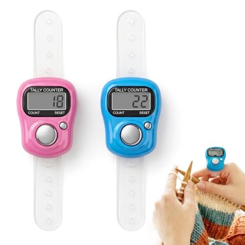 Pack of 2 Electronic Finger Counters, Digital Mini Counter Made of Plastic, Easy Portable Resettable Mesh Counter for Knitting, Suitable for Counting for Crocheting, Crochet Accessories