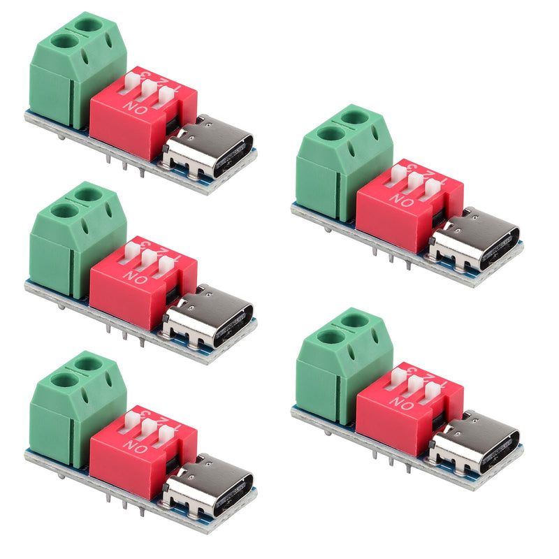 Pack of 5 USB-C PD Trigger Board Module, PD/QC Decoy Board with DIP Switch, USB-C to 5V 9V 12V 15V 20V Power Delivery Boost Module Compatible with PD 3.0/2.0 and QC