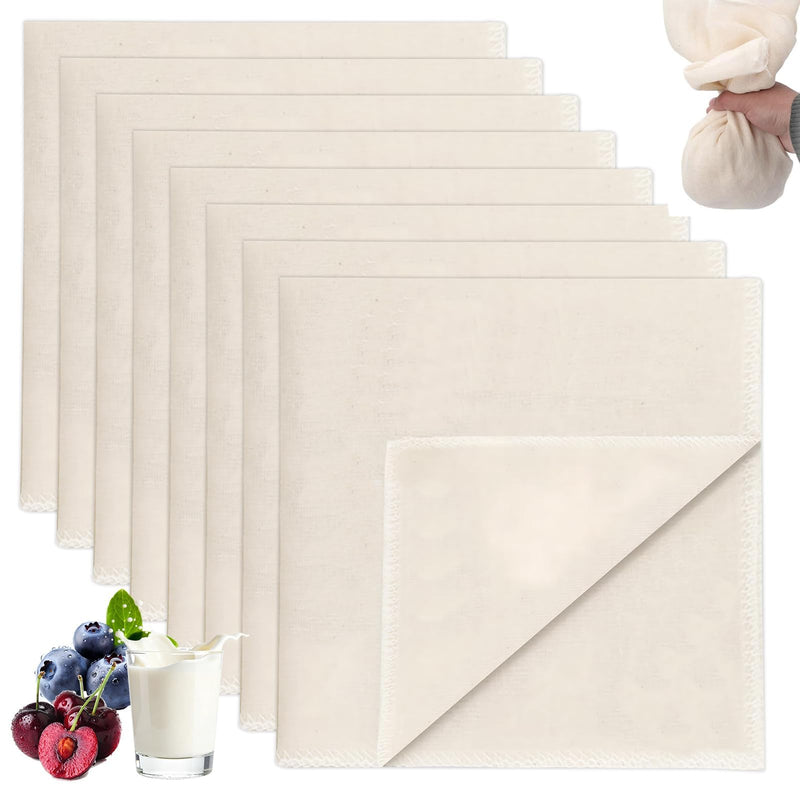 Pack of 8 Straining Cloth 50 x 50 cm - Washable Cheese Cloth, Fine Gauze Cloth for Filtering Juice, Cheese, Tea, Nut Milk, Soup, Yoghurt & Tofu - Reusable Straining Cloth for Kitchen & Household