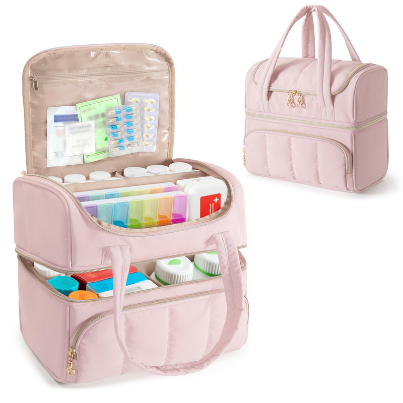 Damero Double Layer Travel First Aid Kit Bag, Medical Bag, Pink | Portable with Removable Dividers for Medicine Bottle, Vitamins, Medical Supplies (Bag Only)