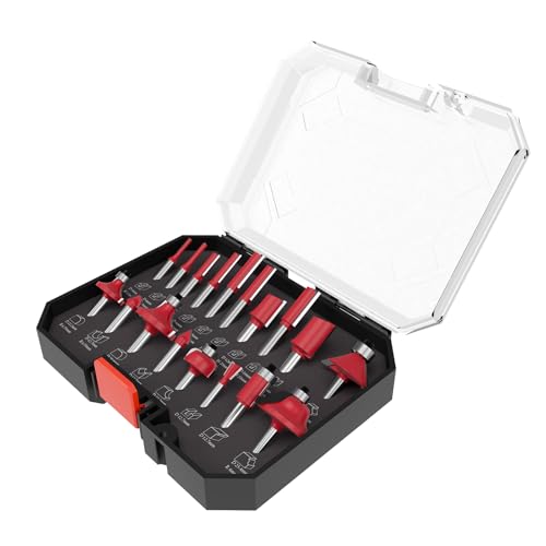 CSOOM 18pcs 8mm Shank Professional Woodworking Router Bit Set with Carbide Trimmers Woodworking Tool red