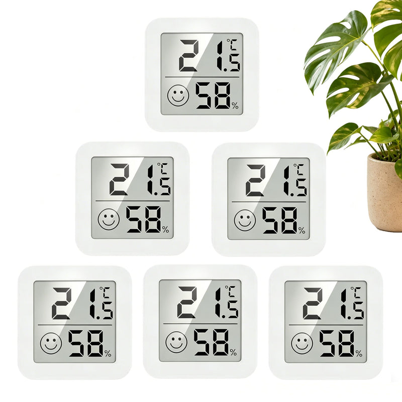Pack of 6 Mini Hygrometer Digital Hygrometer Indoor Hygrometer with Smiley Indicator, Wireless Precision Hydrometer, Freestanding LCD for Home School Wine Cellar Greenhouse Cellar Warehouse (White)