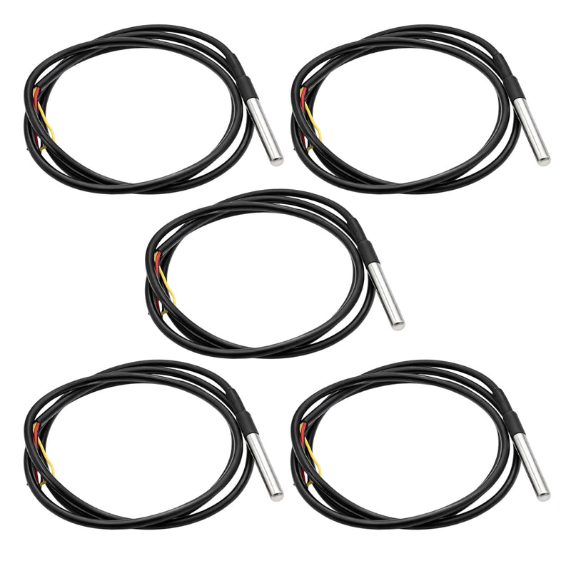 Pack of 5 DS18B20 Temperature Sensors, 1 m Cable, Waterproof and Precise, ±0.5 °C Accuracy, Compatible with Arduino, for Raspberry Pi & Shelly Temperature Sensor for Hobby and Professional Projects