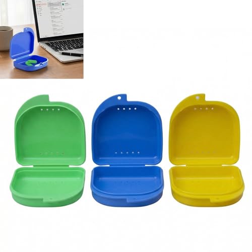 Braces Box, Pack of 3 - Practical and Hygienic Storage Box for Braces, Prostheses and Mouth Guard - Fun Colours for Children and Adults