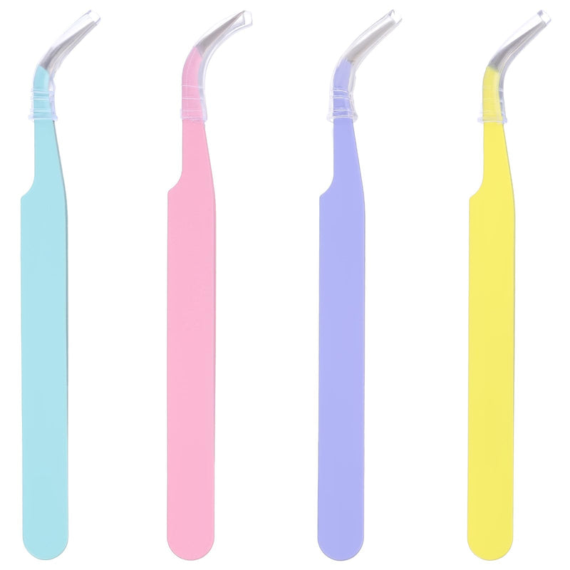 Tweezers, 4-Piece Precision Tweezers Set, Colored Curved Tip Tweezers, Eyelash Tweezers Set, Professional Tweezers Eyelashes, Precision Tweezers Sets Eyelash Tweezers for Eyelash Extensions