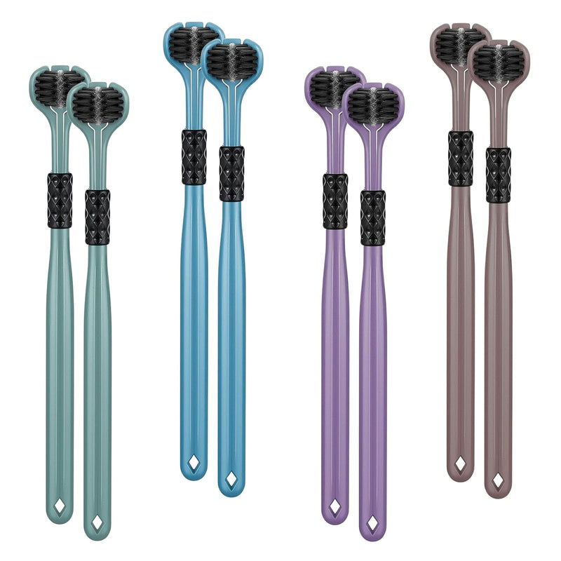 Pack of 8 Three-Head Toothbrush, Three-Sided Toothbrush, Soft Adult Travel Toothbrush Set, All-Round Cleaning 3-Sided Toothbrush for Travel and Home Use