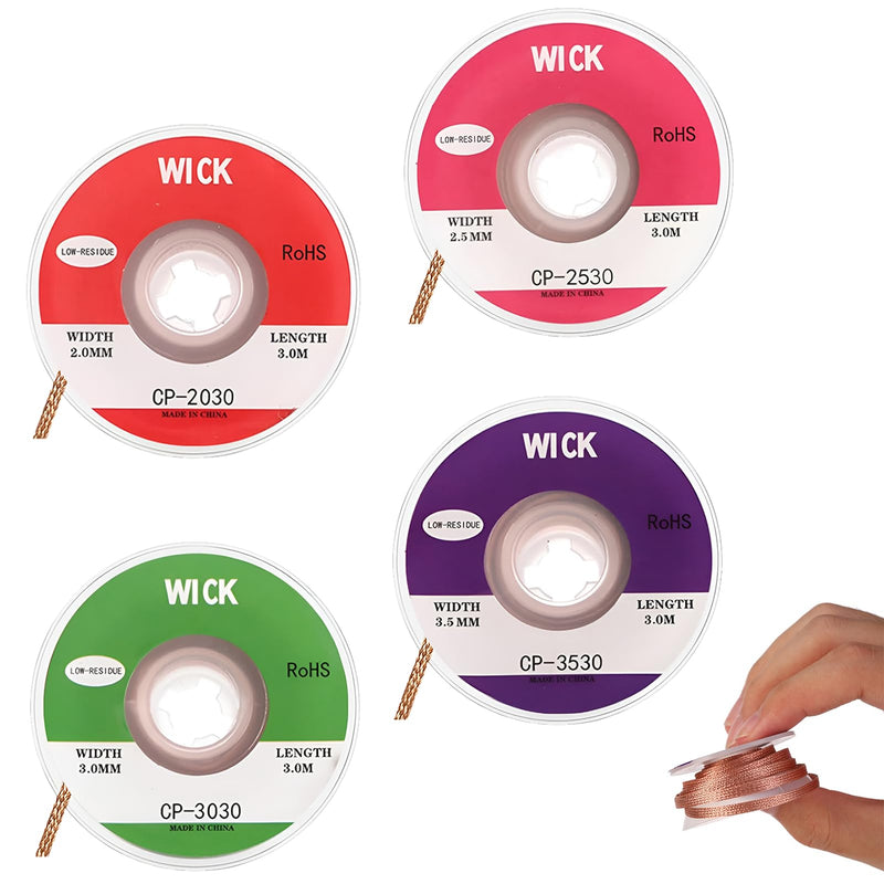 Soldering Wire, 4-Piece Desoldering Braid Set, Copper Desoldering Wire No-Clean | Desoldering braid 2 mm 2.5 mm 3 mm 3.5 mm, for disassembling electrical components and removing solder from solder joints